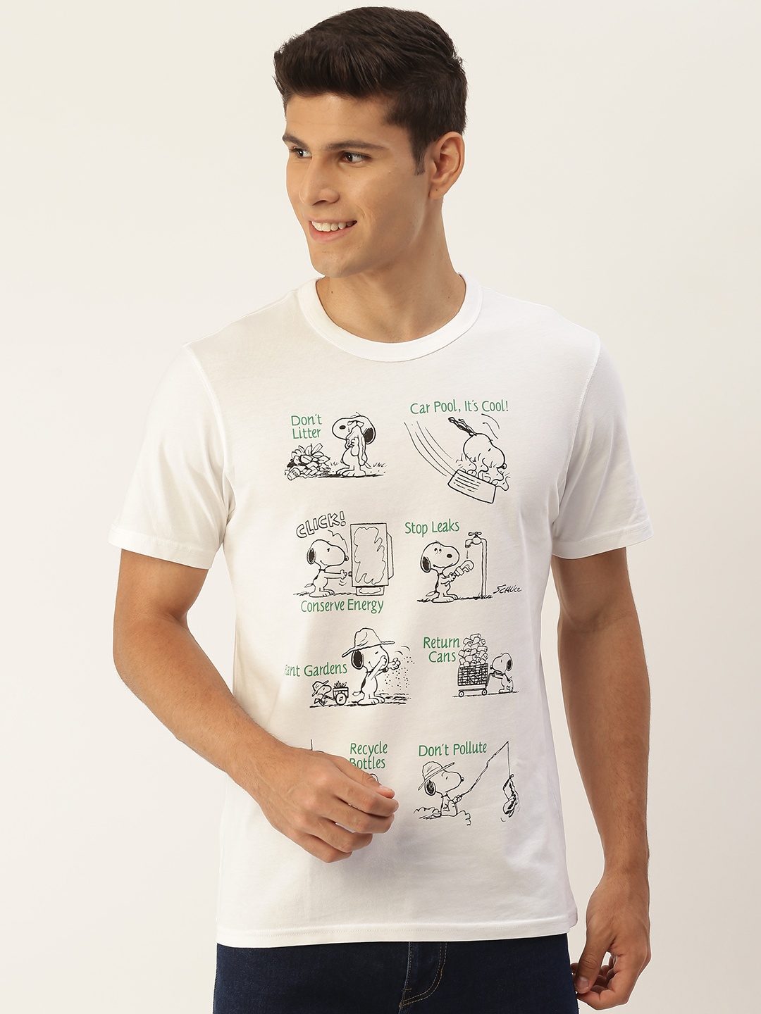 United Colors of Benetton Men White Printed Pure Cotton T-shirt