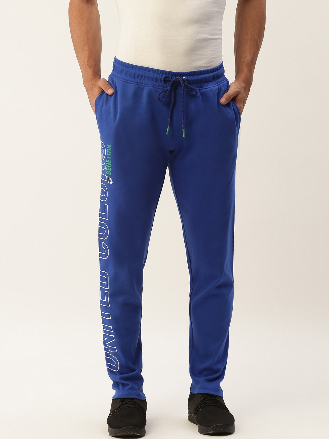 

United Colors of Benetton Men Blue Solid Pure Cotton Track Pant