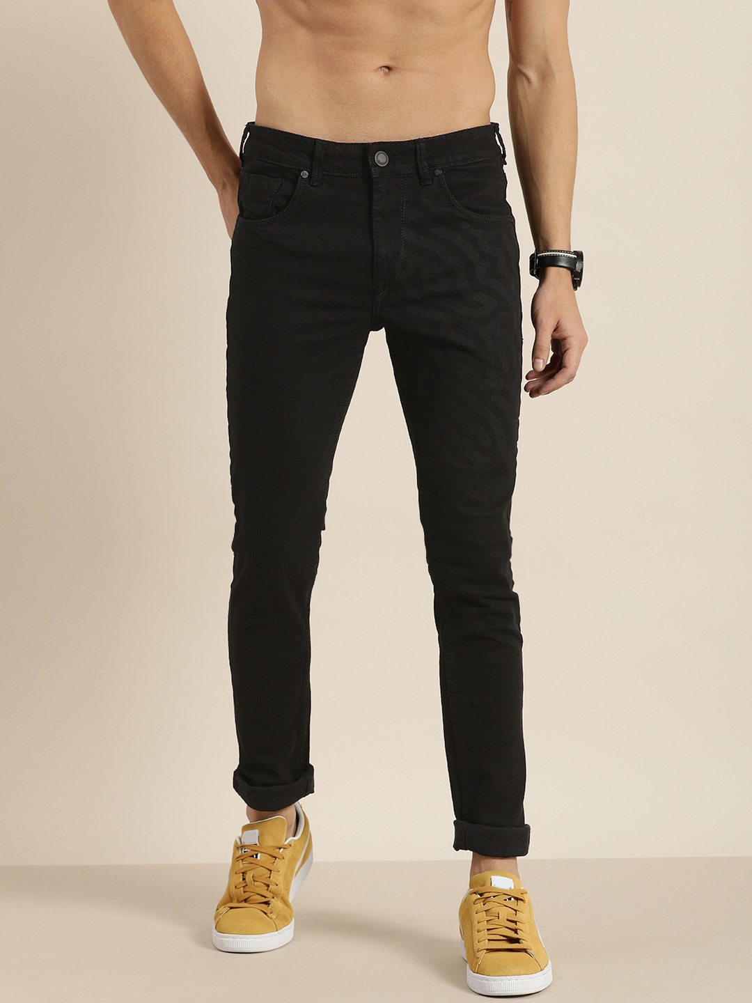 

Moda Rapido Men Black Skinny Fit Printed Stretchable Jeans