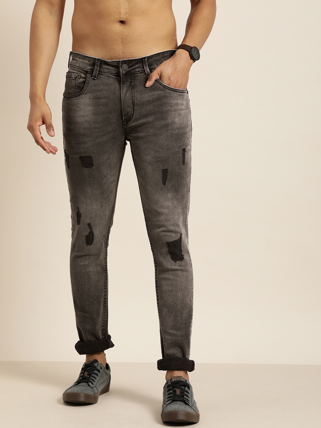 

Moda Rapido Men Grey Skinny Fit Mildly Distressed Heavy Fade Stretchable Jeans