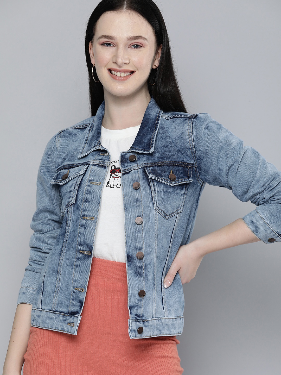 

HERE&NOW Women Blue Washed Denim Jacket