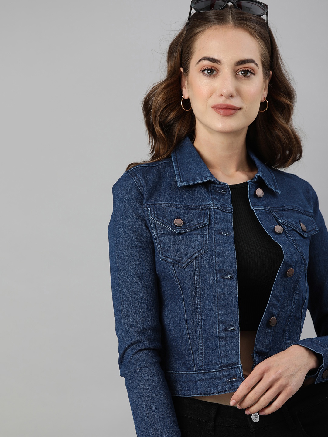 

HERE&NOW Women Blue Crop Denim Jacket