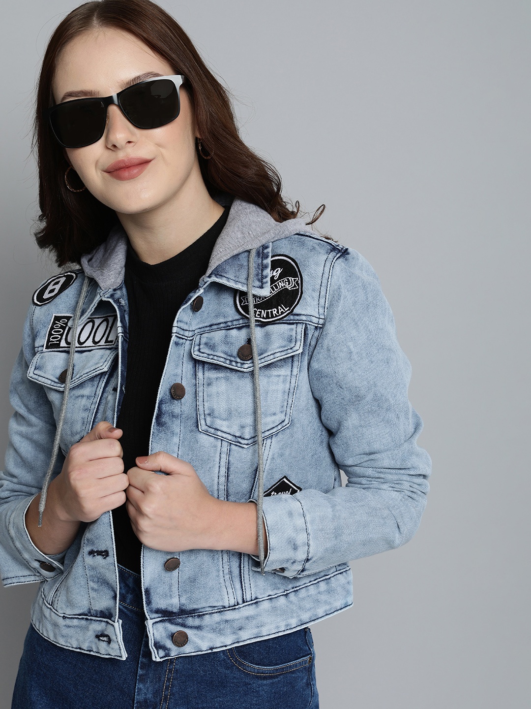 

HERE&NOW Women Blue Washed Hooded Denim Jacket