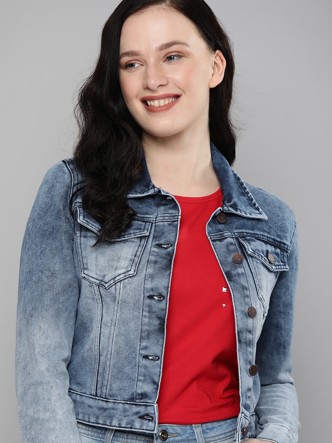 

HERE&NOW Women Blue Washed Cropped Denim Jacket