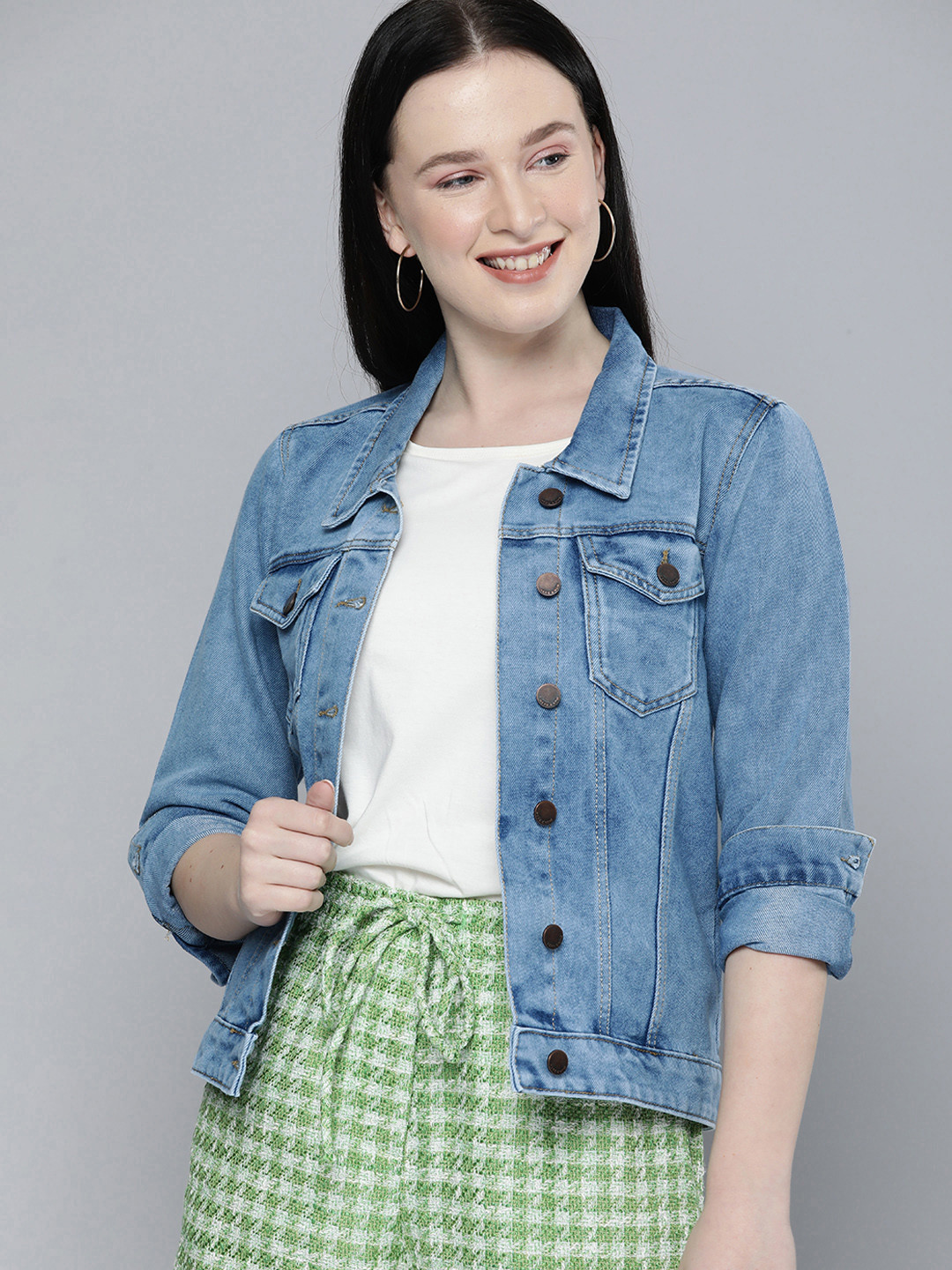 

HERE&NOW Women Blue Washed Denim Jacket
