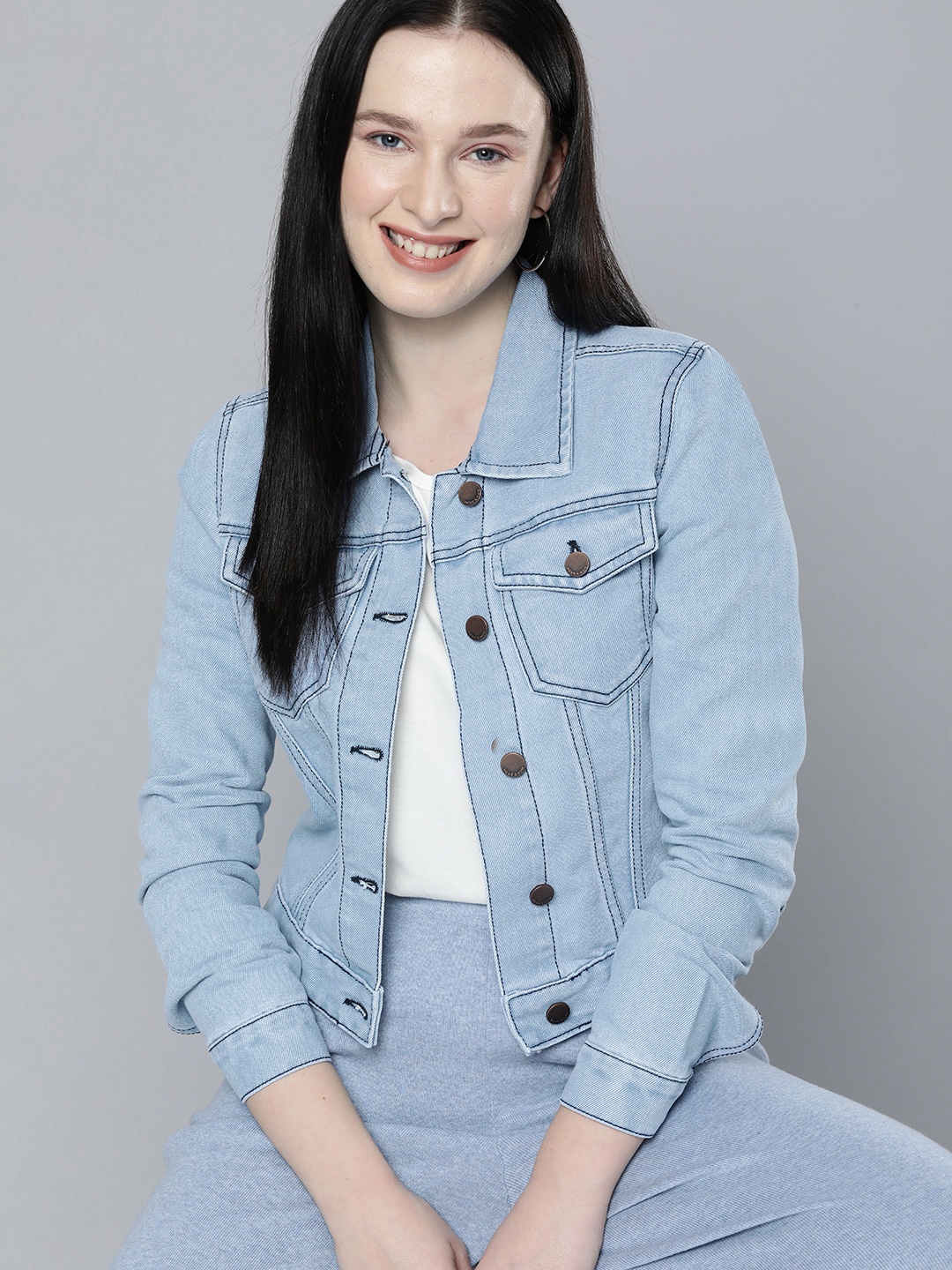 

HERE&NOW Women Blue Crop Denim Jacket