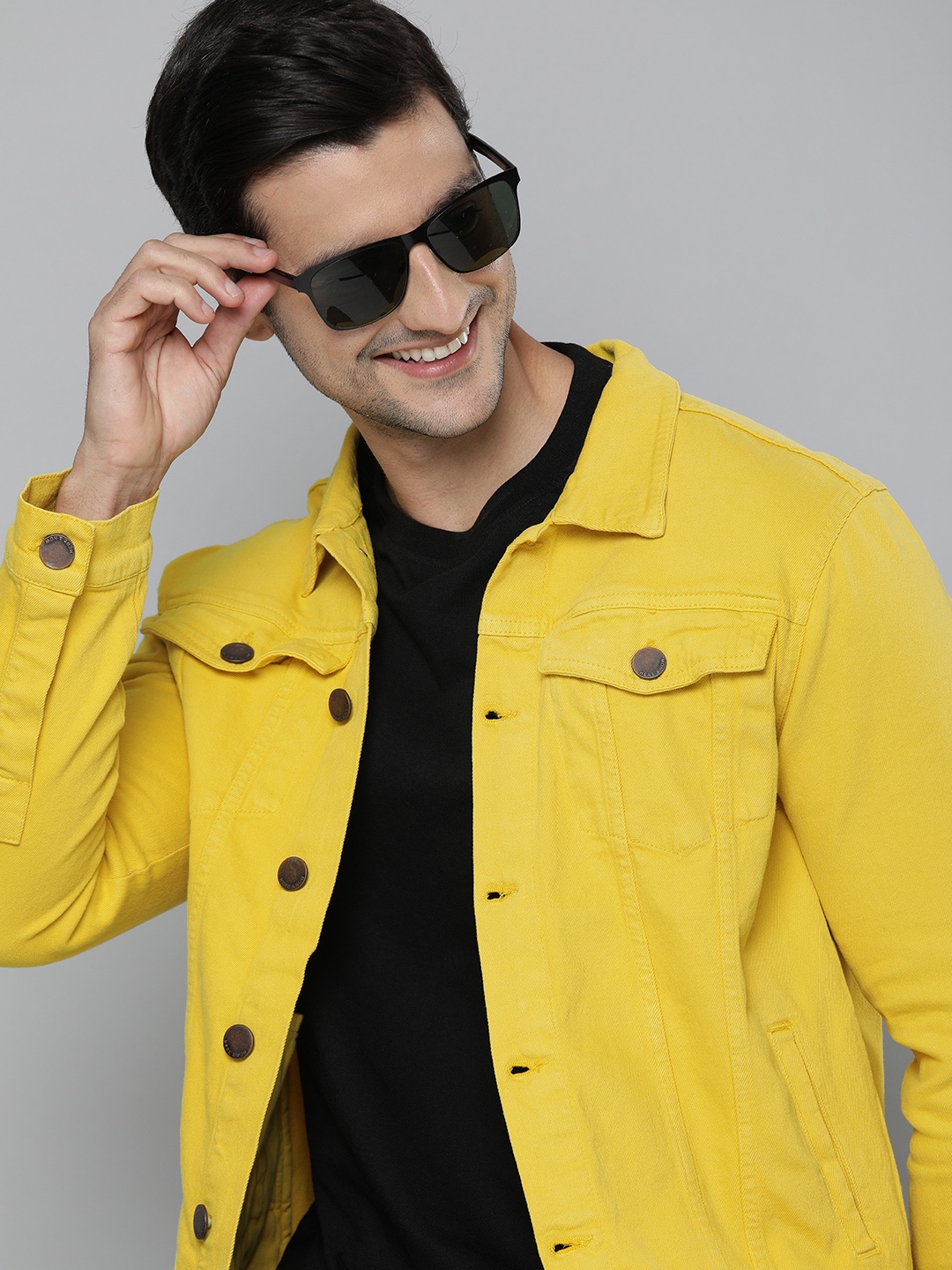 

HERE&NOW Men Yellow Denim Jacket