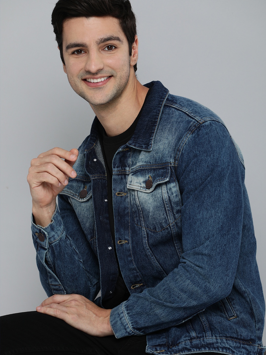 

HERE&NOW Men Blue Washed Denim Jacket