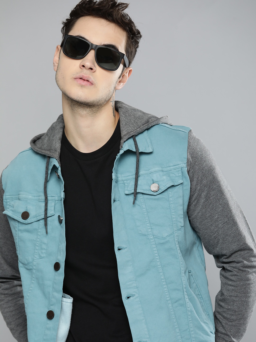 

HERE&NOW Men Blue Hooded Tailored Jacket