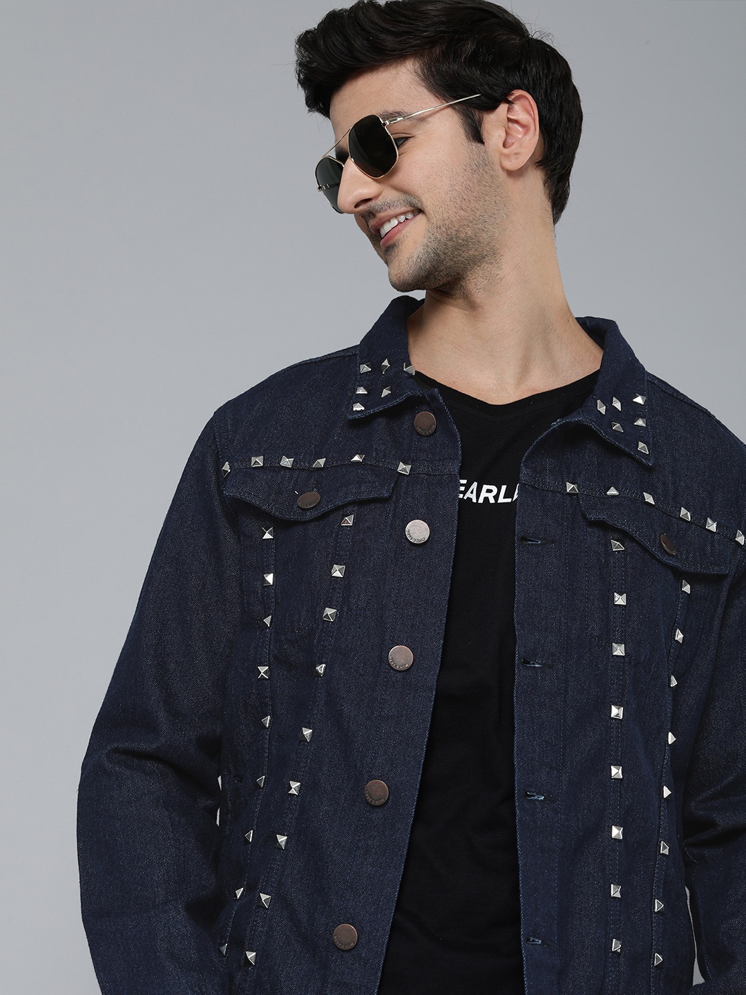 

HERE&NOW Men Blue Studded Denim Jacket