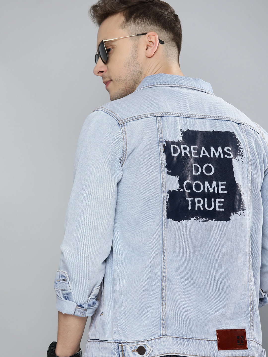 

HERE&NOW Men Blue Typography Denim Jacket