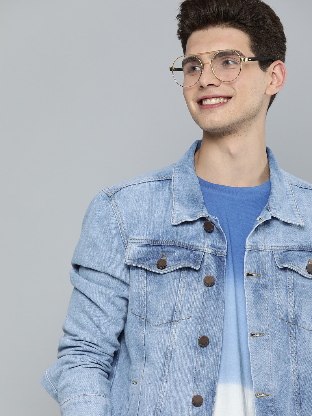 

HERE&NOW Men Blue Washed Denim Jacket