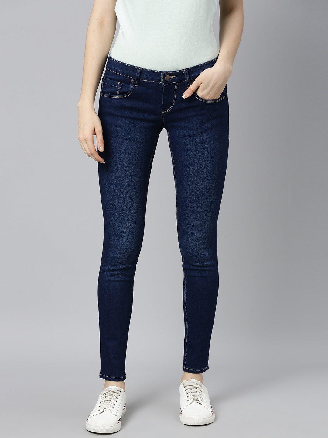 

HERE&NOW Women Navy Blue Super Skinny Fit Light Fade Stretchable Jeans
