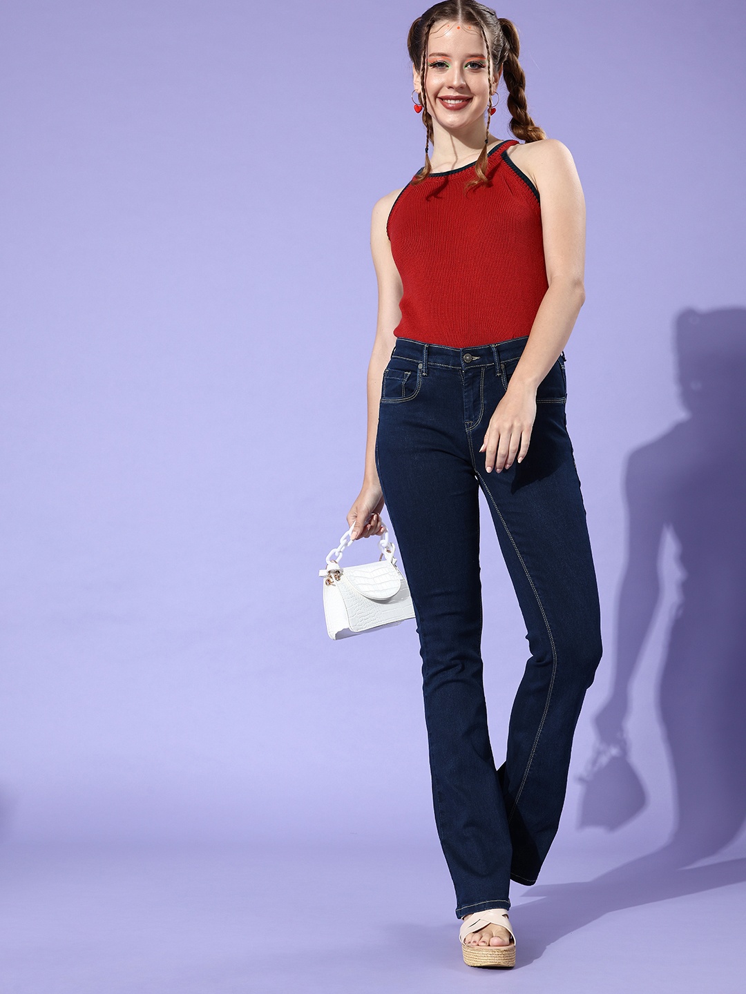 

HERE&NOW Women Navy Blue Bootcut Fit Stretchable Jeans