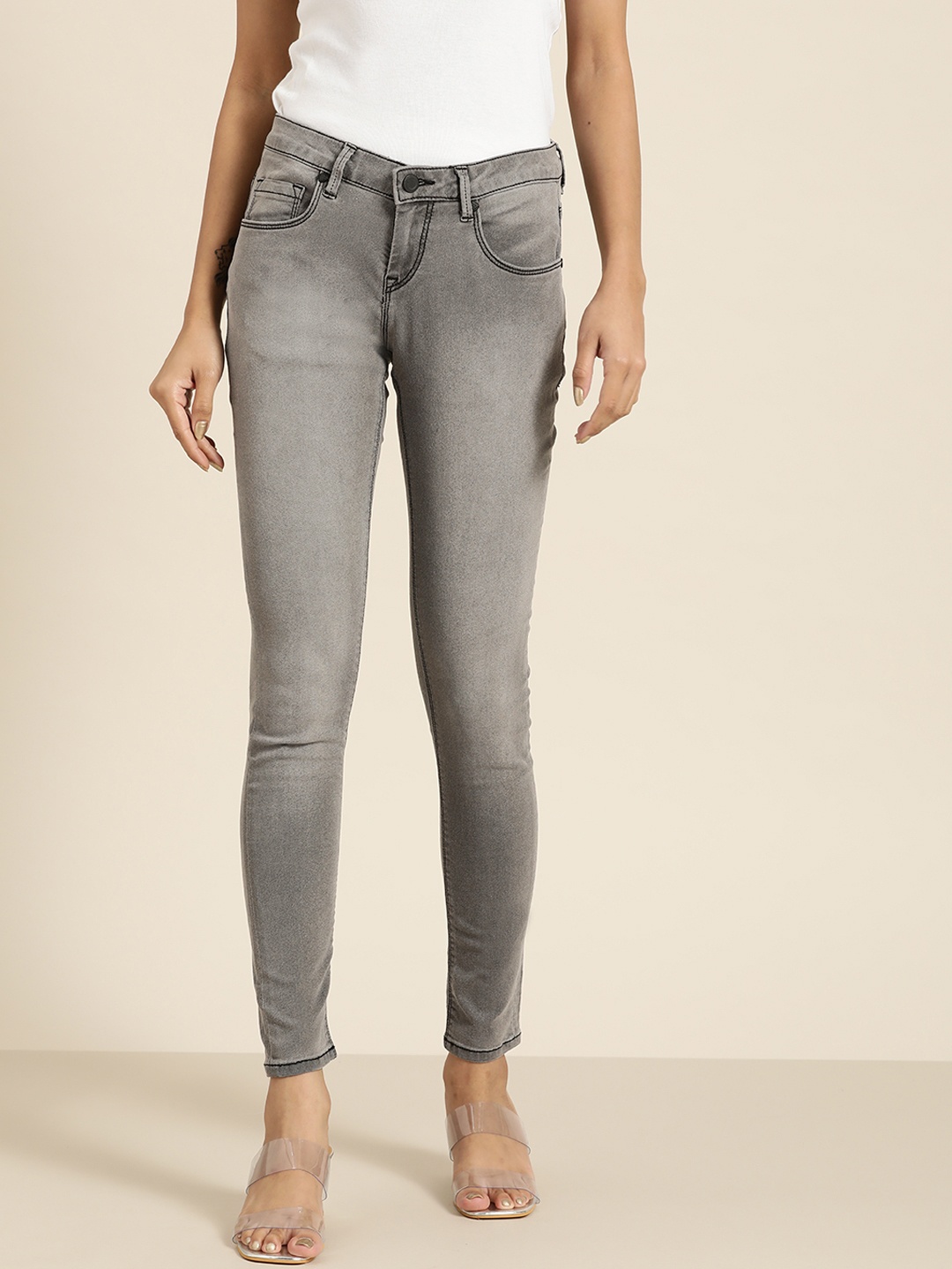 

Moda Rapido Women Grey Super Skinny Fit Heavy Fade Stretchable Jeans