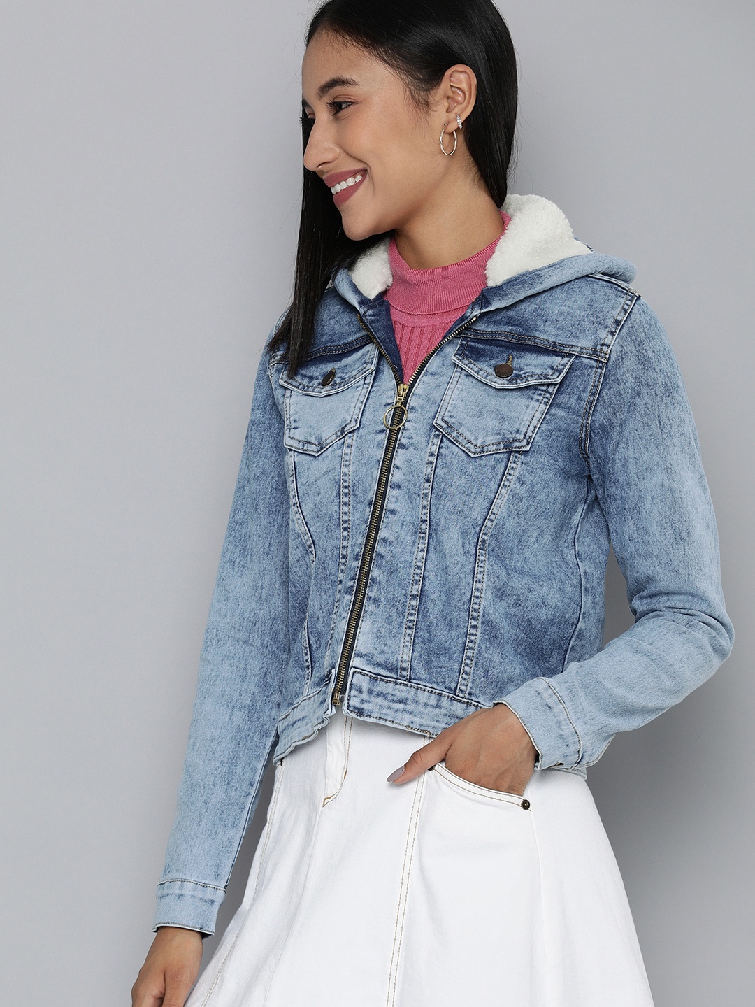 

HERE&NOW Women Blue Washed Denim Jacket