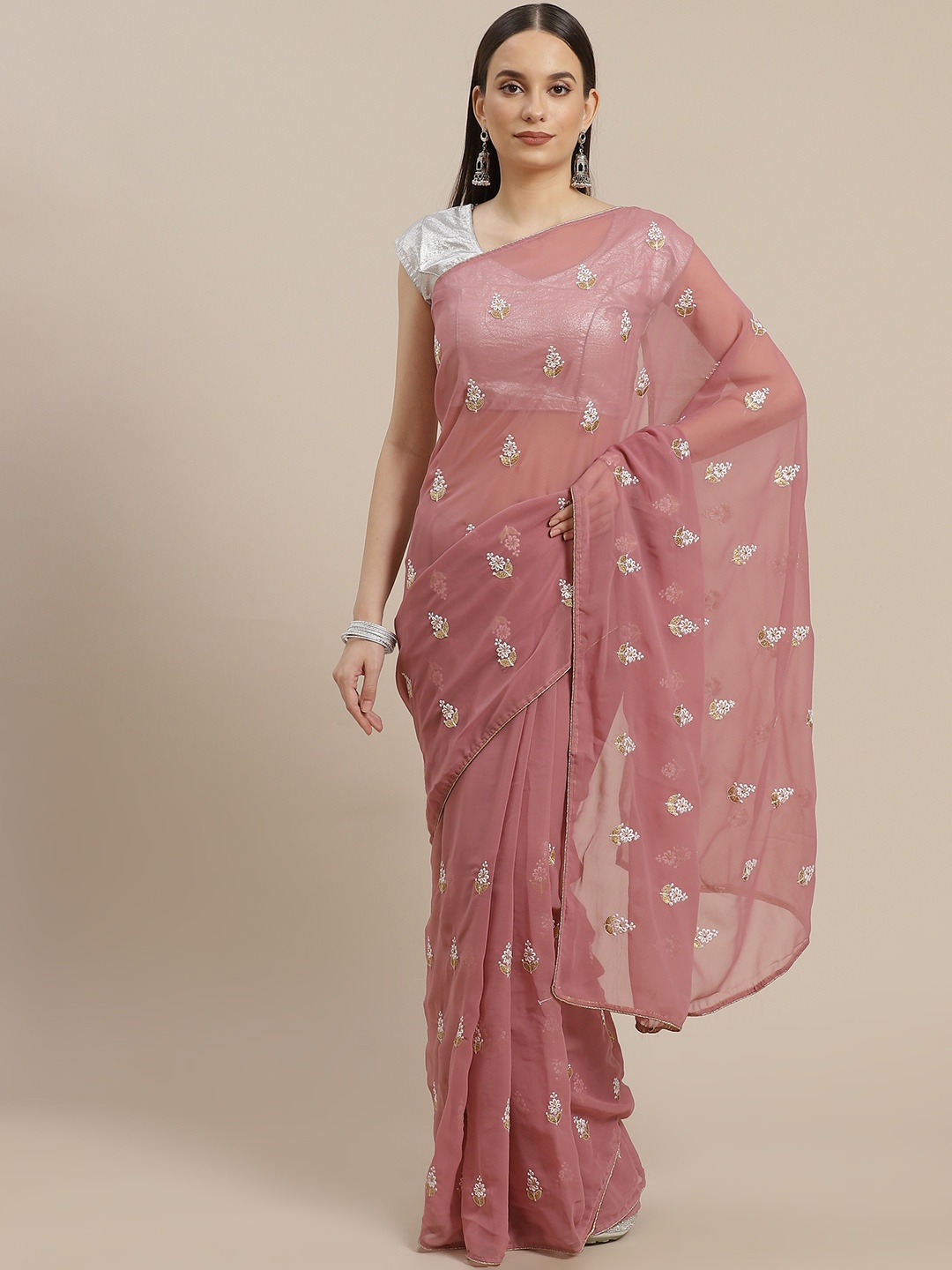 

Anouk Women Mauve & White Floral Printed Saree