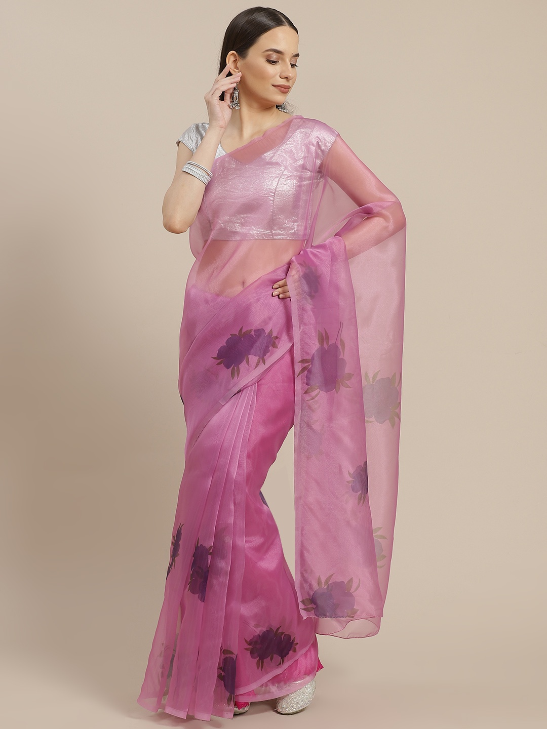 

Anouk Womenn Mauve Floral Print Organza Saree