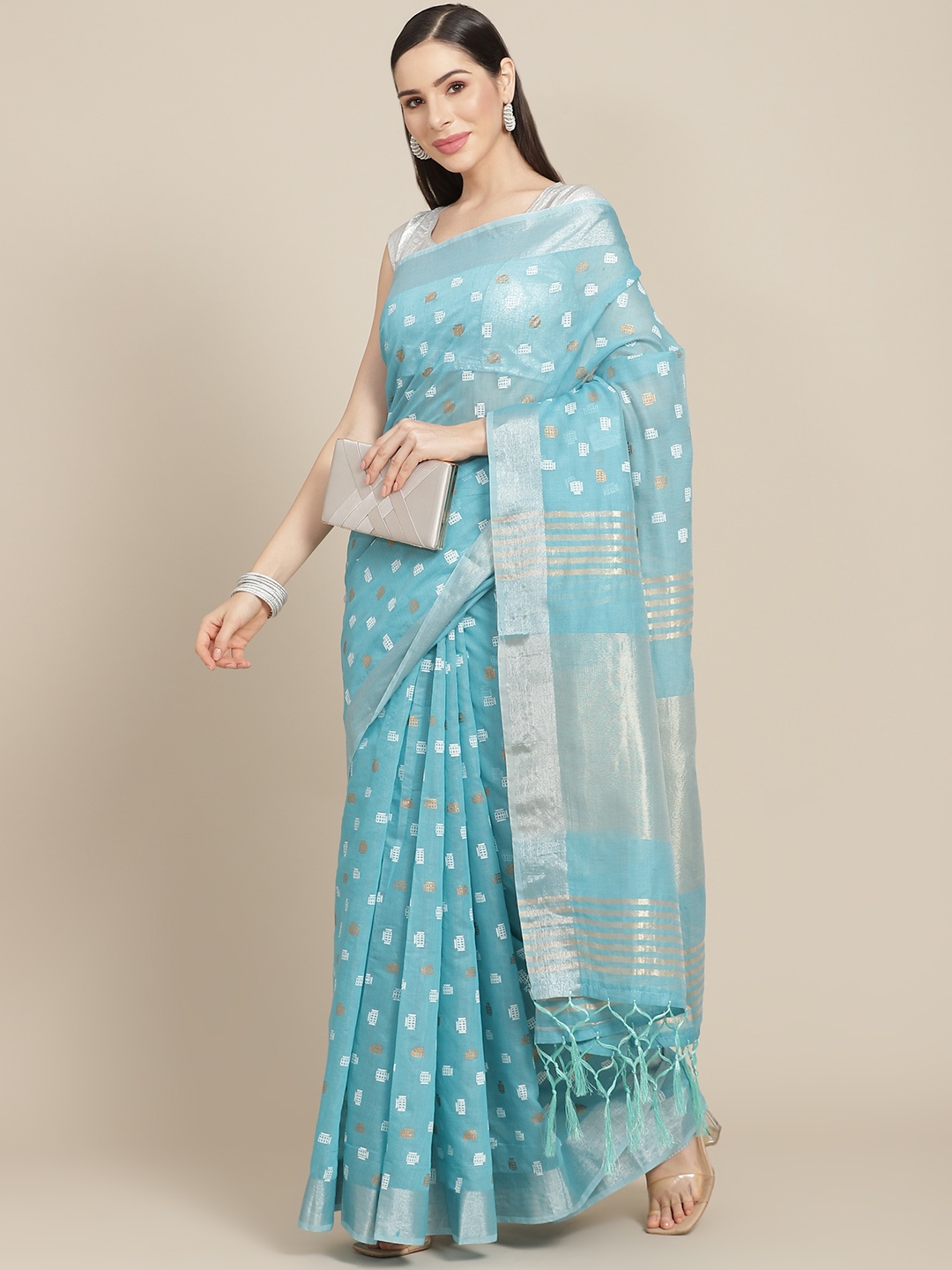 

Anouk Blue & Silver Printed Saree