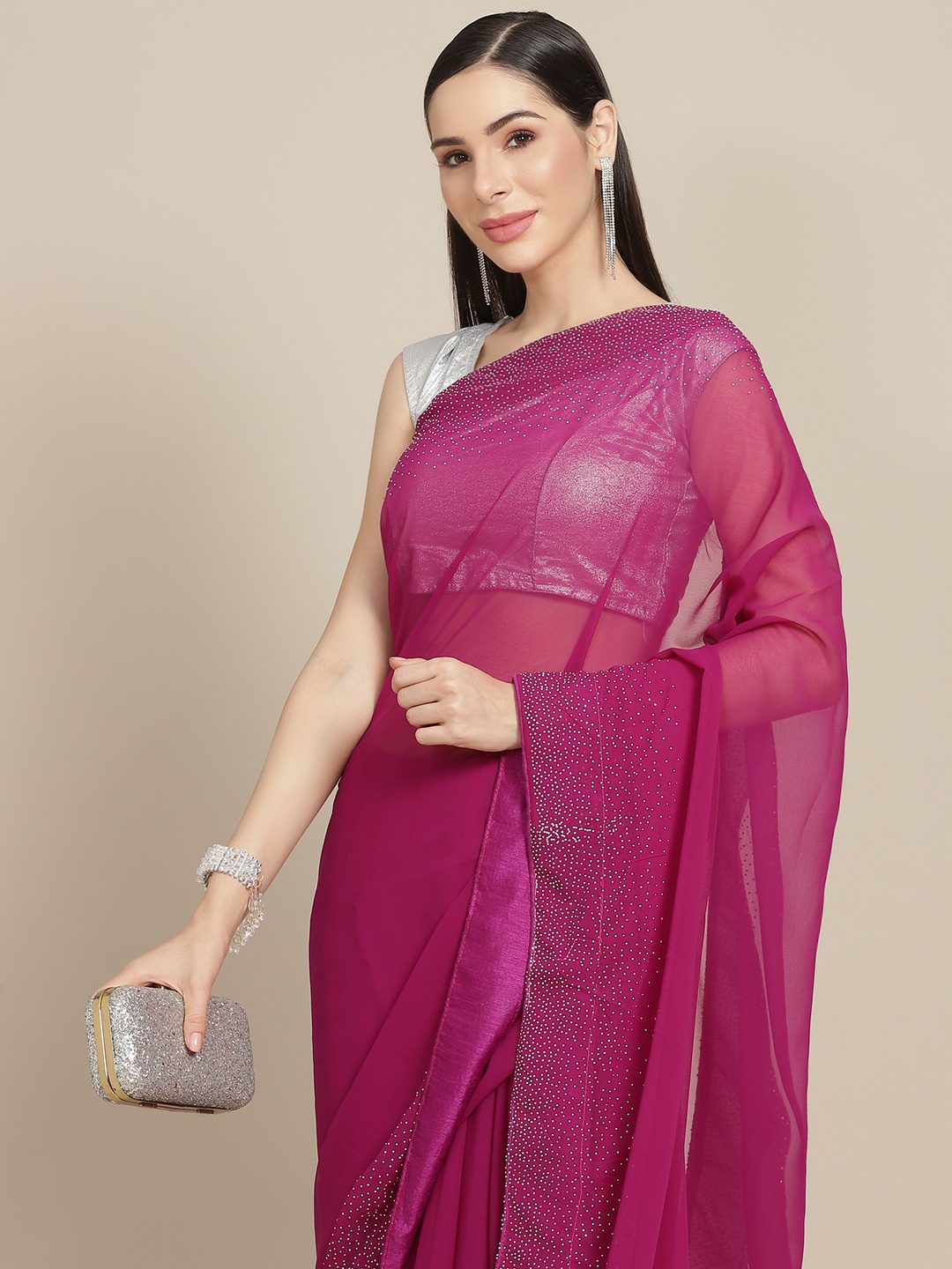 

Anouk Magenta Embellished Border Saree