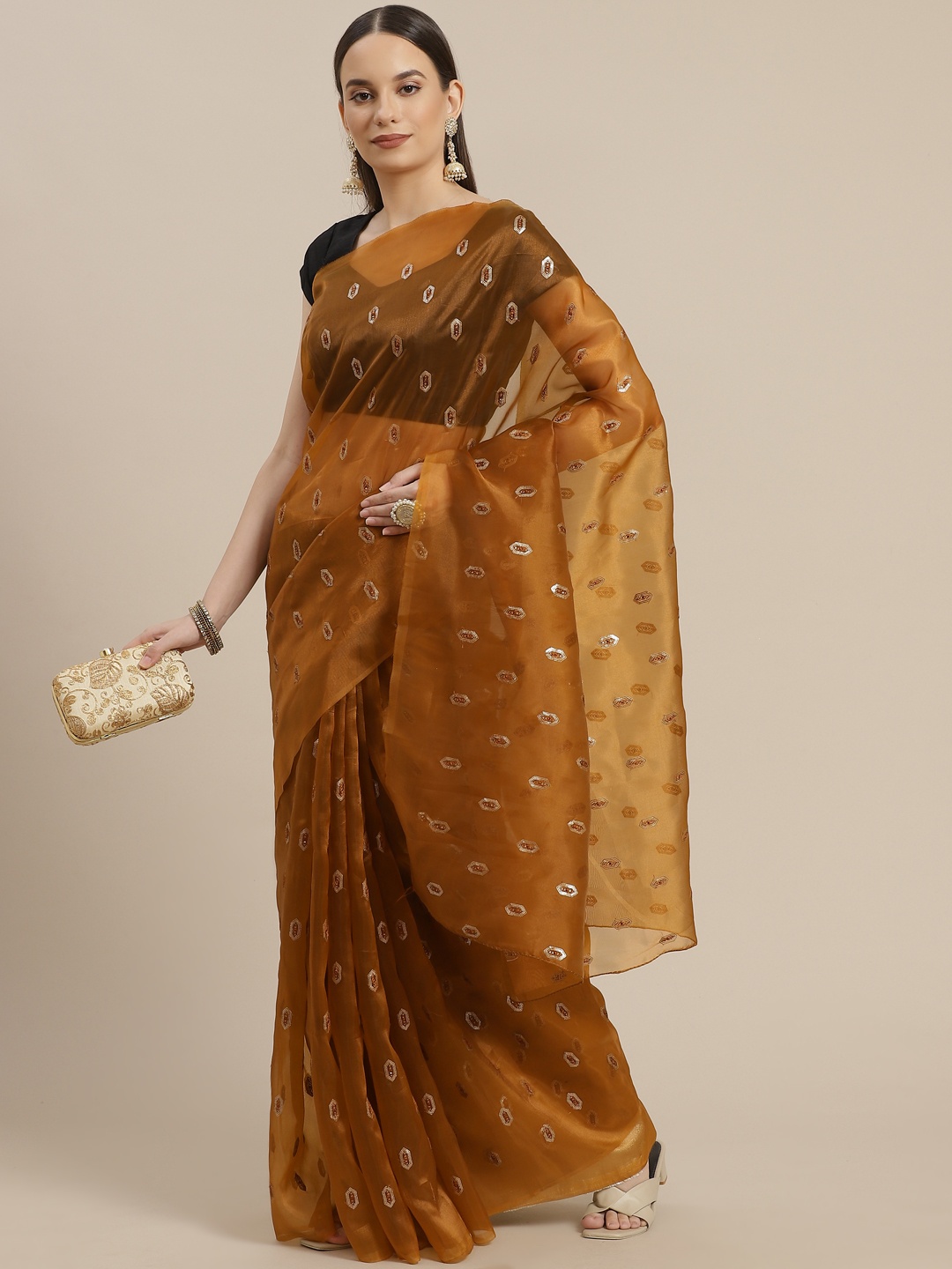 

Anouk Mustard & Silver Embroidered Organza Saree