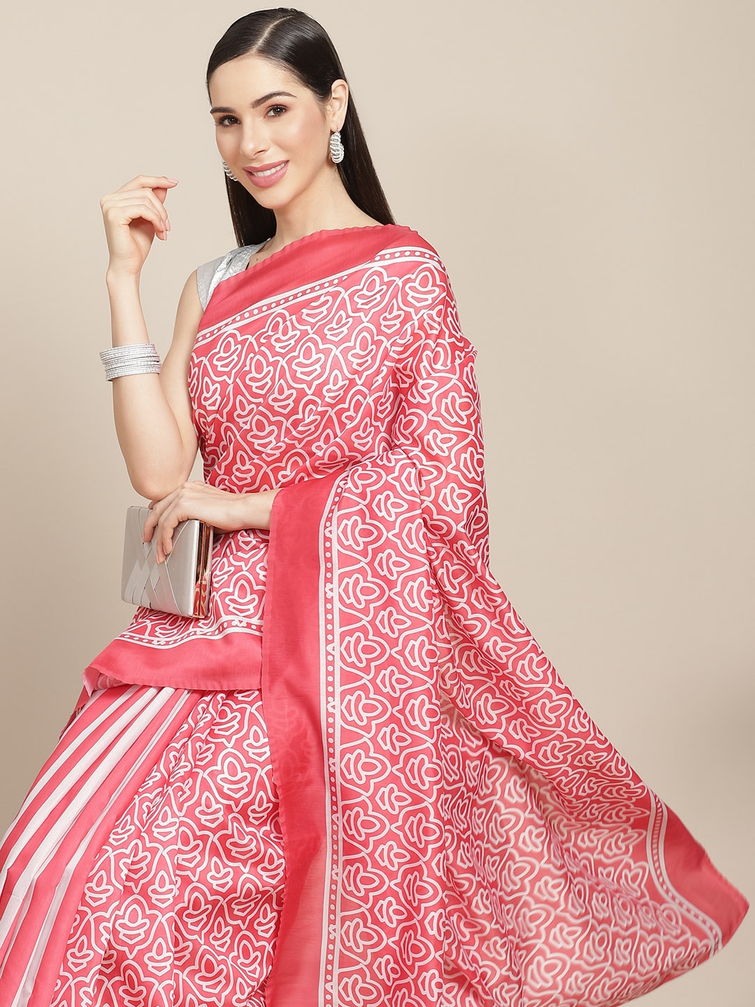 

Anouk Pink & White Striped Celebrity Chanderi Saree