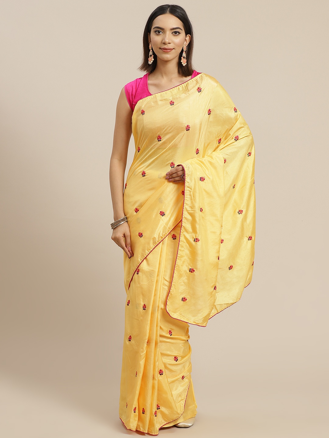 

Anouk Yellow & Pink Floral Celebrity Saree