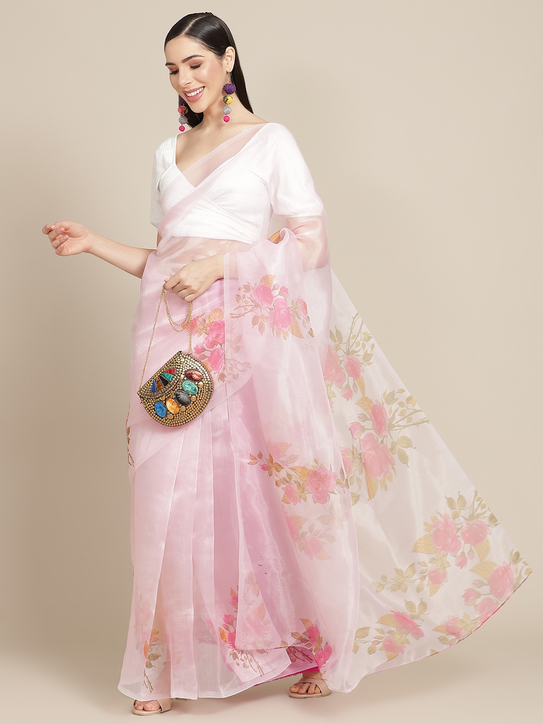 

Anouk Pink & Magenta Floral Celebrity Organza Saree