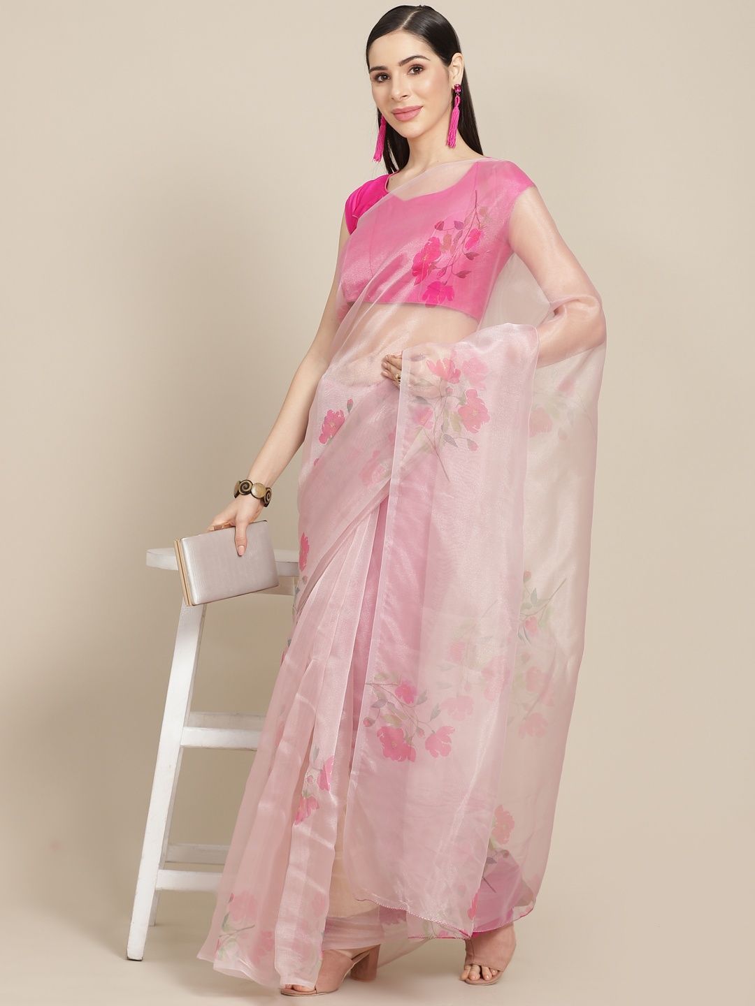 

Anouk Pink Floral Celebrity Organza Saree