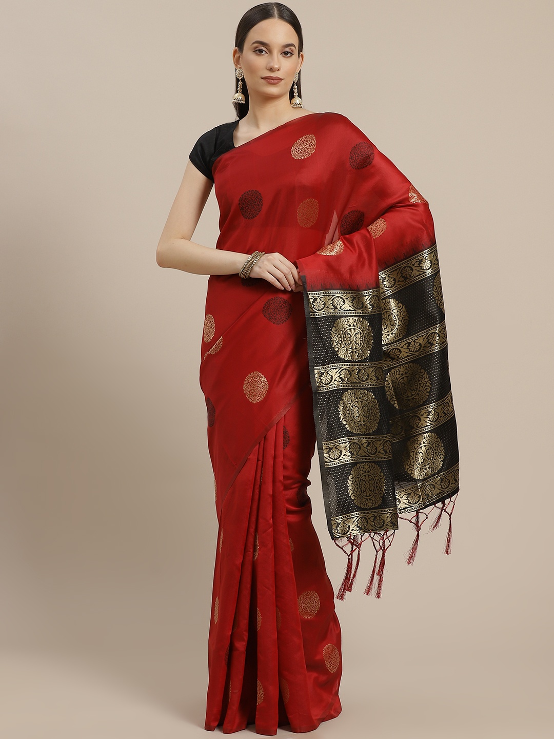 

Anouk Women Red & Black Ethnic Motifs Art Silk Banarasi Saree