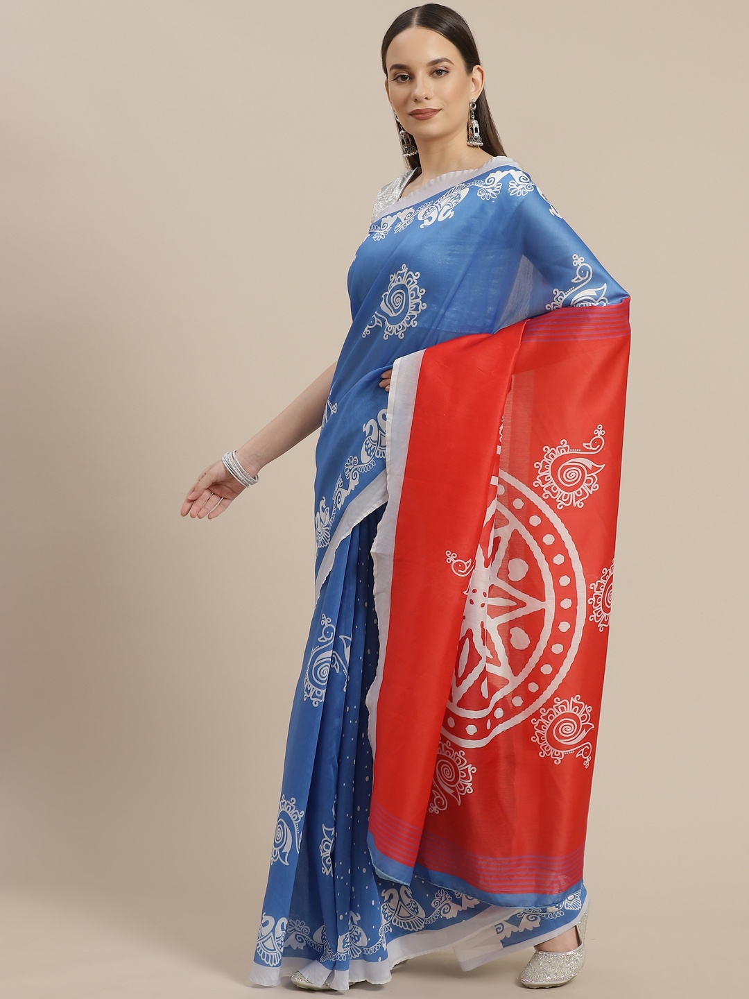 

Anouk Blue & White Ethnic Motifs Chanderi Saree