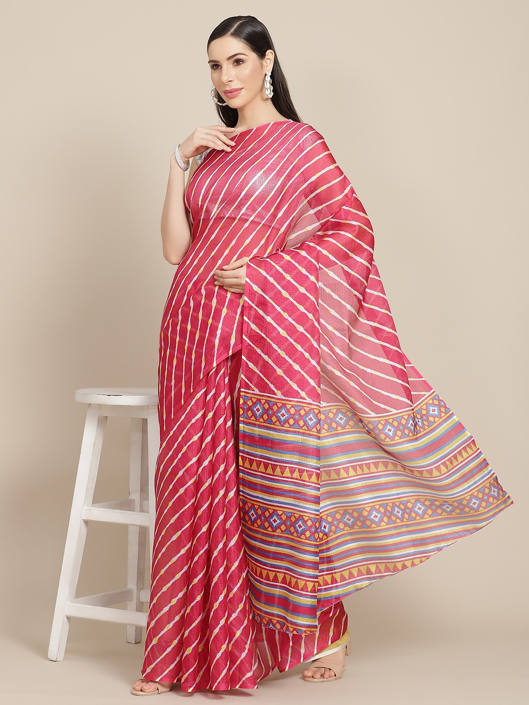 

Anouk Pink & White Leheriya Celebrity Kota Saree