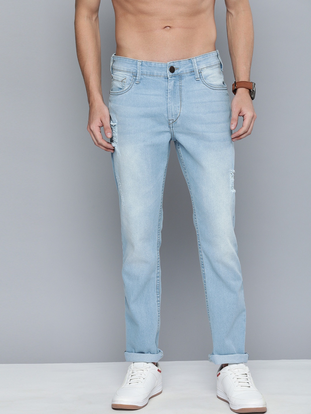 

HERE&NOW Men Blue Mildly Distressed Heavy Fade Slim Fit Stretchable Jeans