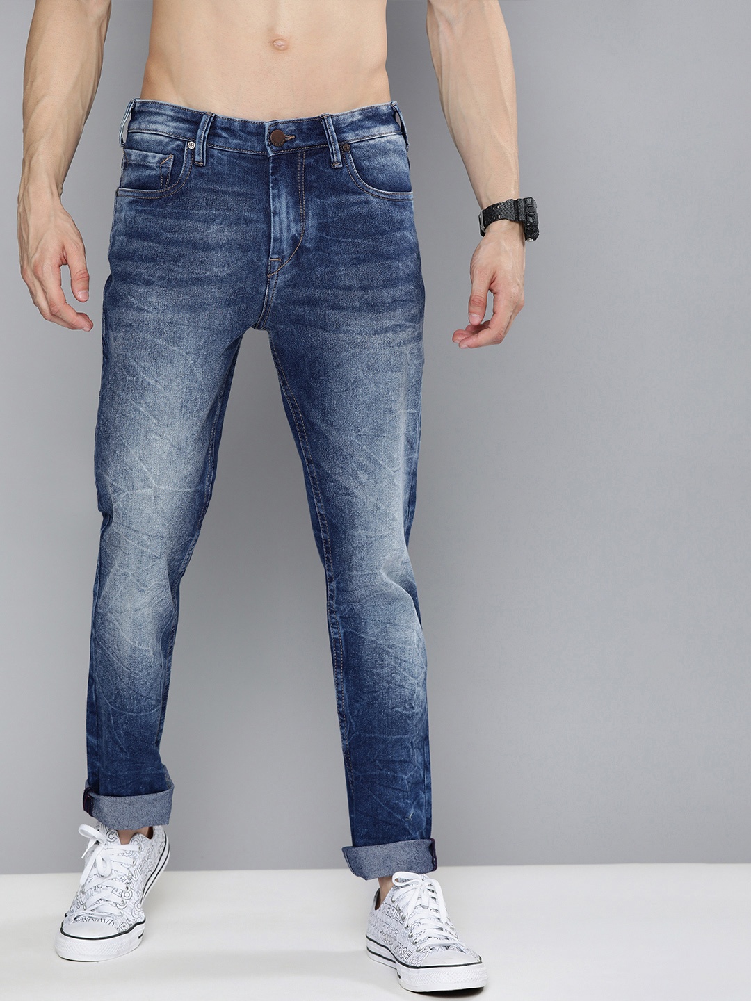 

HERE&NOW Men Blue Slim Fit Heavy Fade Acid Wash Stretchable Jeans