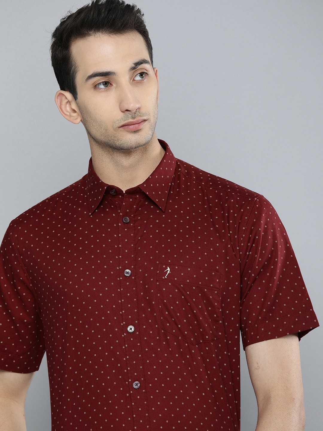 

Indian Terrain Men Maroon Slim Fit Printed Anti Viral Slim Fit Formal Shirt