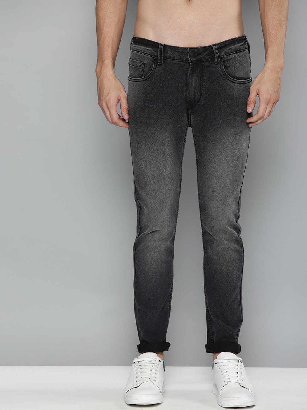 

HERE&NOW Men Black Skinny Fit Heavy Fade Mid-Rise Stretchable Jeans