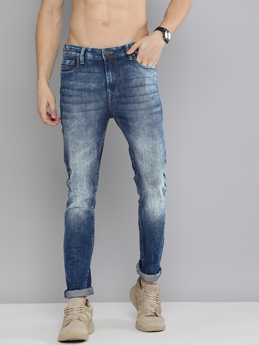 

HERE&NOW Men Blue Skinny Fit Light Fade Stretchable Jeans