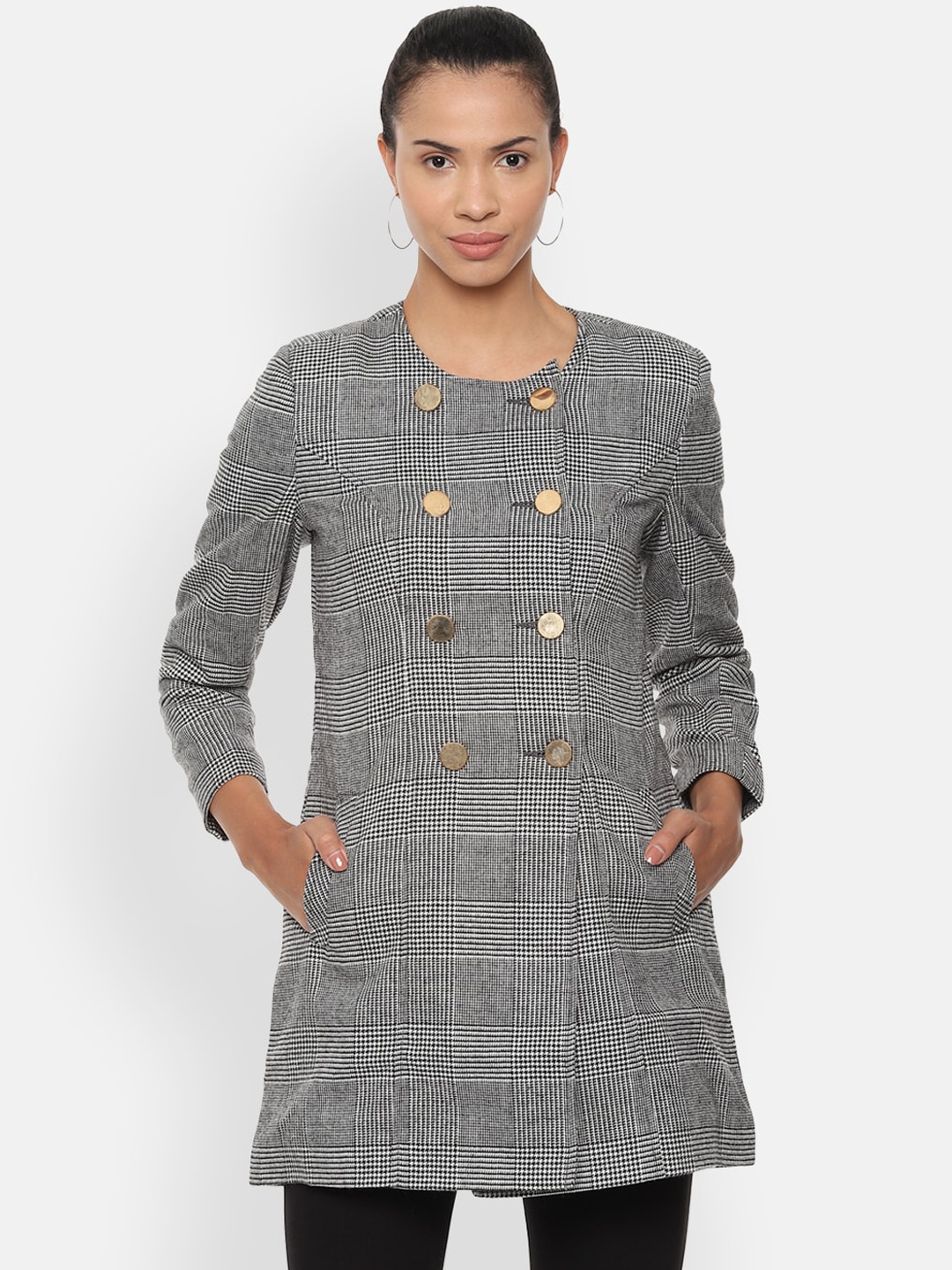 

Van Heusen Woman Grey Checked Longline Tailored Jacket