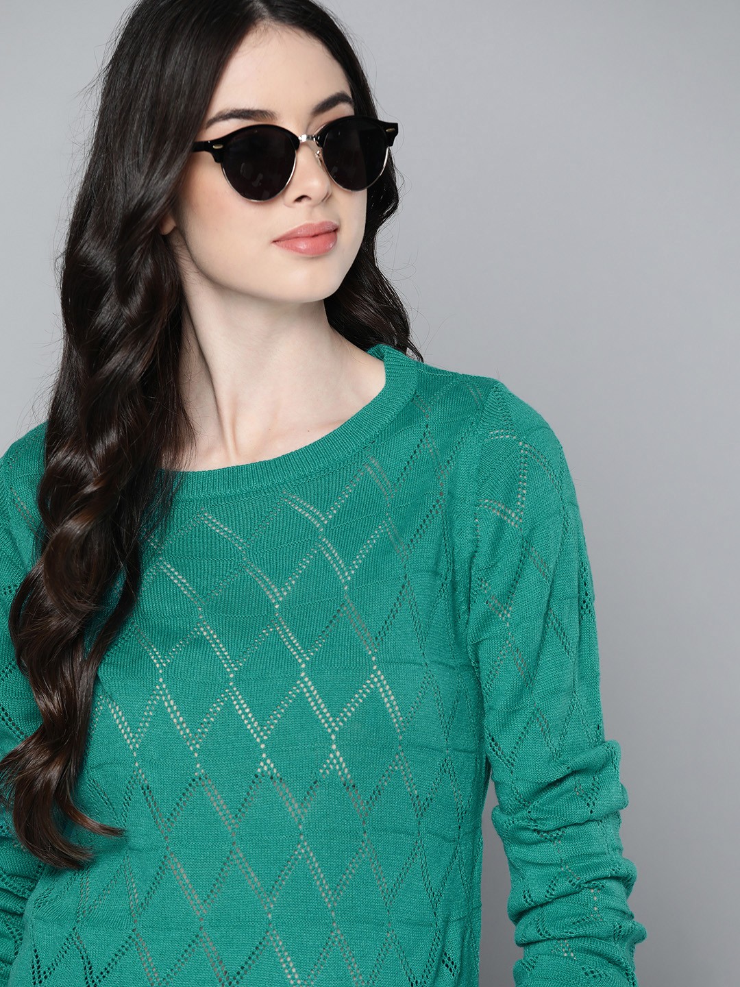 

Harvard Women Green Open Knit Pullover