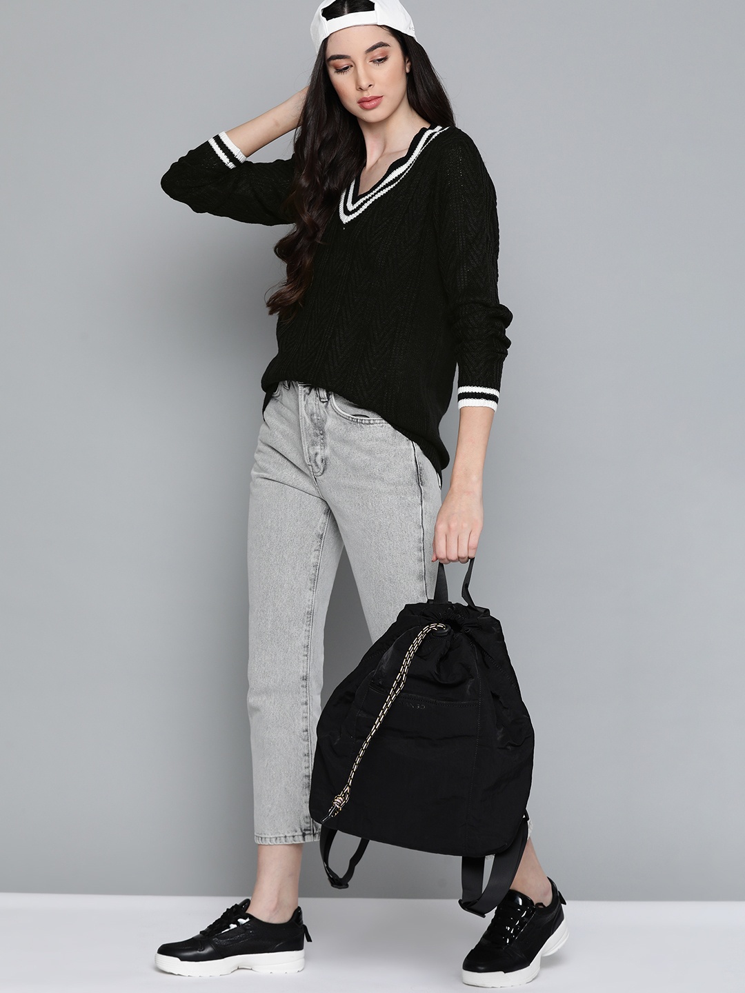 

Harvard Women Black Self-Design Pullover