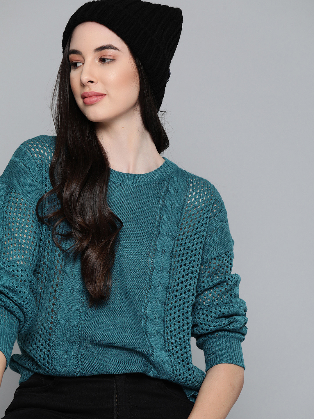 

Harvard Women Teal Blue Cable Knit Pullover