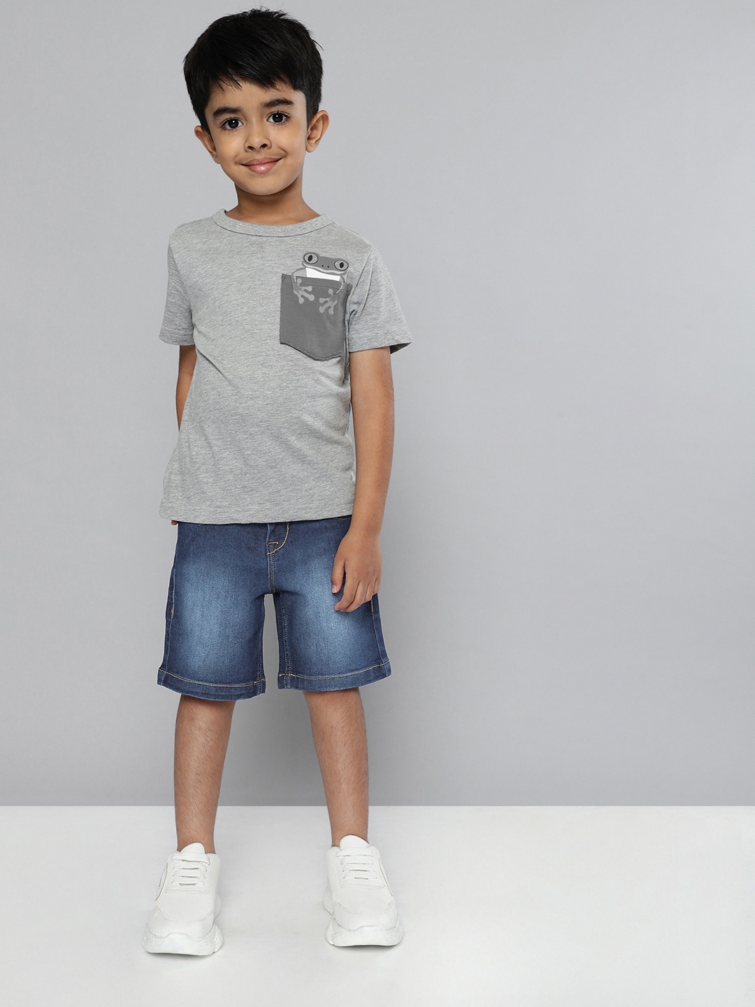 

HERE&NOW Boys Blue Washed Slim Fit Mid-Rise Denim Shorts