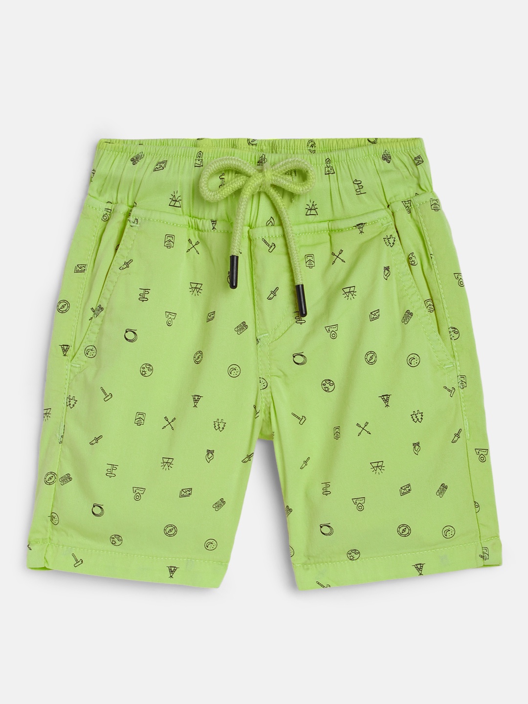 

HERE&NOW Boys Green Conversational Printed Slim Fit Chino Shorts