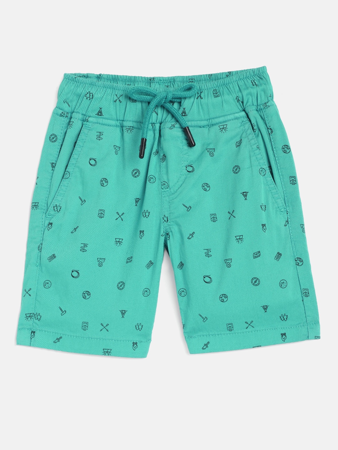 

HERE&NOW Boys Sea Green Conversational Printed Slim Fit Chino Shorts