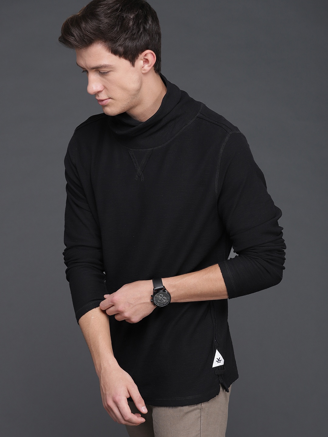 

WROGN Black Slim Fit Pure Cotton T-shirt