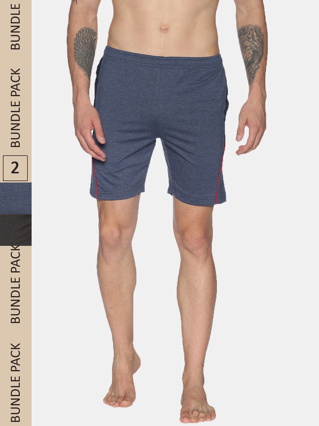 

Dollar Men Pack Of 2 Solid Regular Fit Lounge Shorts, Charcoal