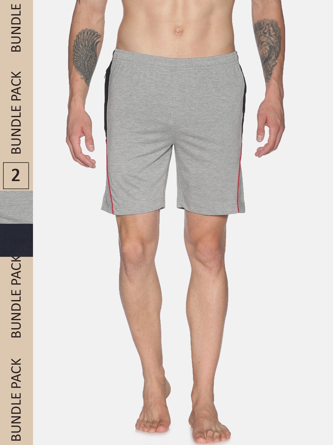 

Dollar Men Pack Of 2 Solid Regular Fit Lounge Shorts, Blue