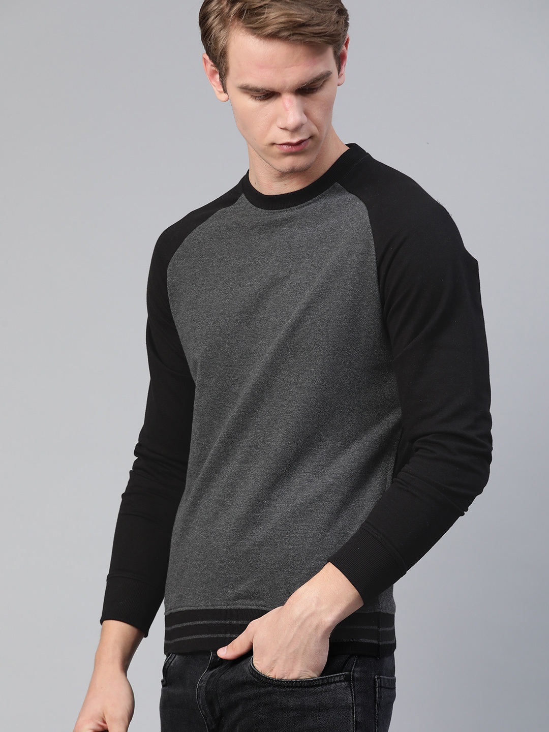 

Harvard Men Charcoal Grey Solid Sweatshirt