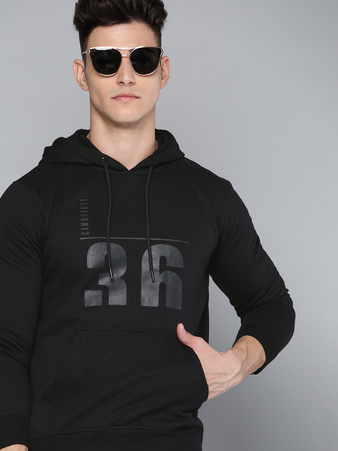 

Harvard Men Black Printed Hooded Sweatshirt