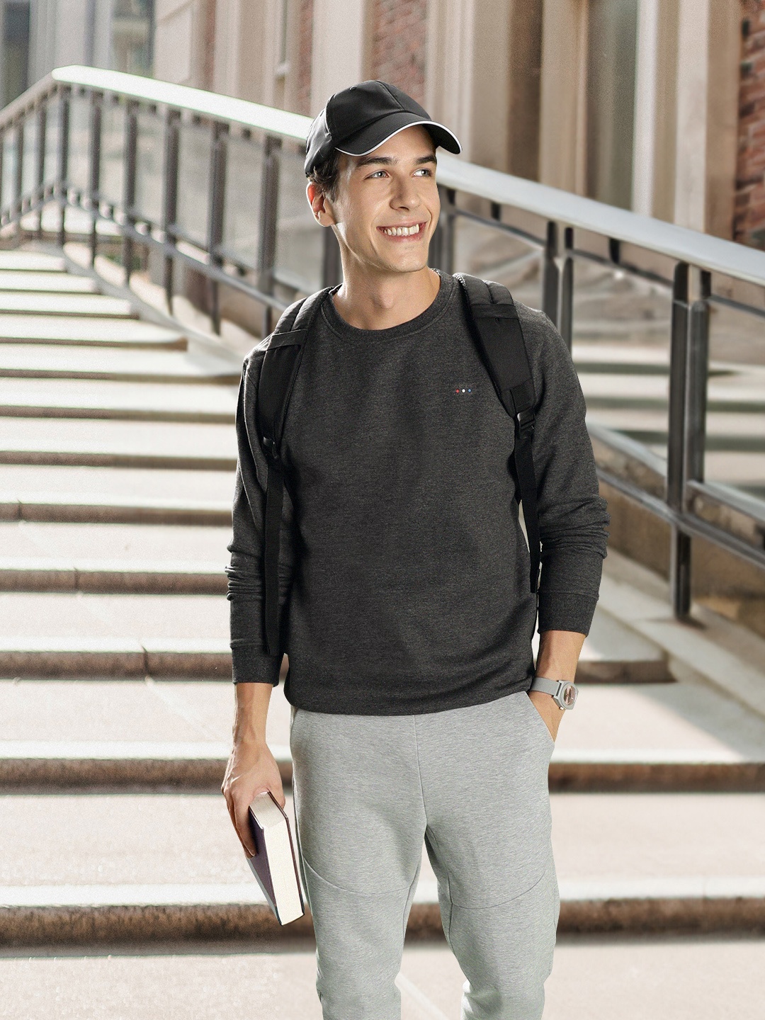 

Harvard Men Charcoal Grey Solid Sweatshirt